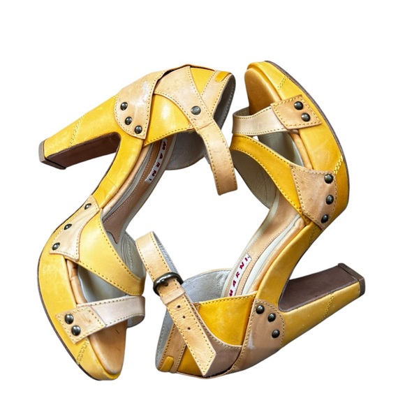 Marni Sandals Ankle Strap Chunky Heel Mustard Yellow Heels Retro Pin Up 36 1/2 - Picture 9 of 13